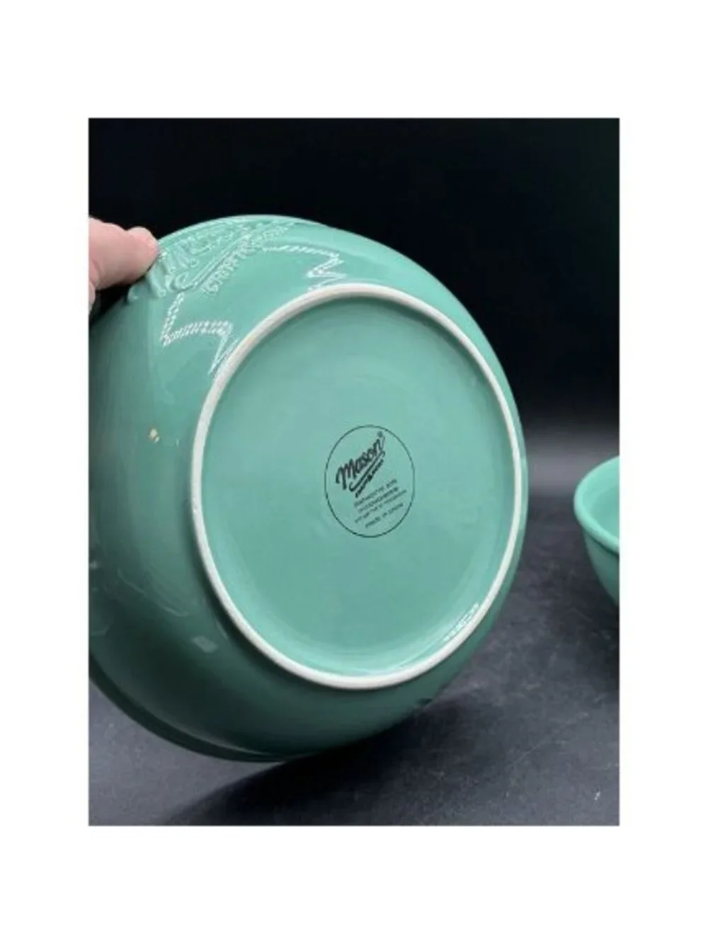 2 Mason Craft and More 8” Teal Green Soup Serving Bowls Classic Mason Jar Style